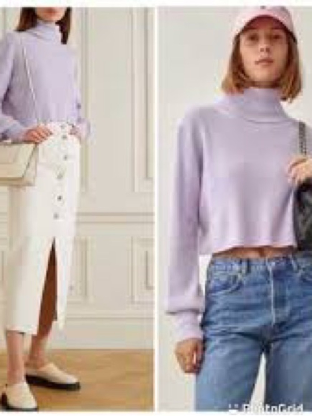 Reformation 100% Cashmere Recycled Lilac Turtleneck Balloon Sleeve Sweater L